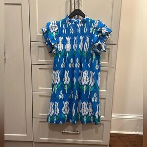 Oliphant Pintuck Ruffle Sleeve Dress- Sumba Blue Tulip